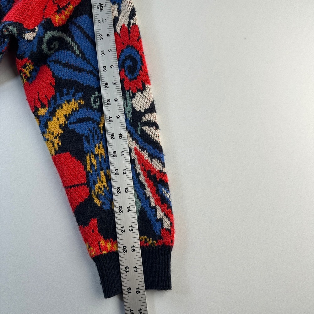 Farm Rio Vintage Forest Cardigan Small Striped Red Blue Sweater Chic Oversized - Picture 14 of 16